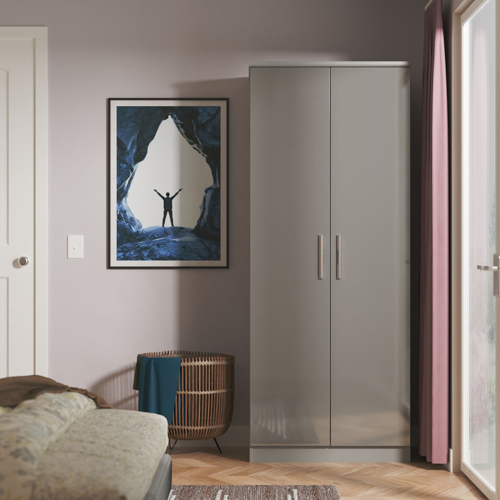 Crowndale Knightsbridge 2 Door Grey Gloss and Dusk Grey Wardrobe Ready Assembled Image 8