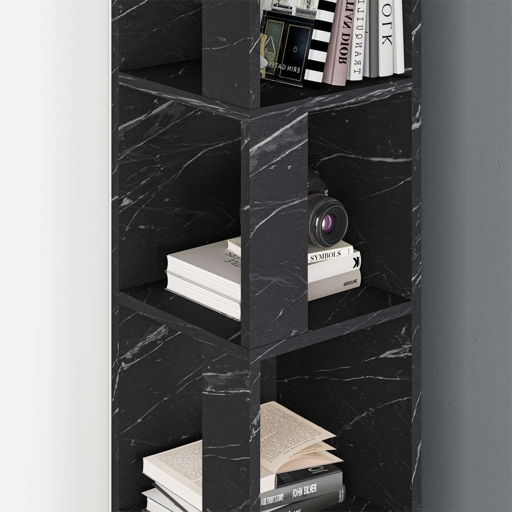 Decortie Piano Black Marble Effect 3 Tier Tall Corner Bookcase Display Unit Image 3