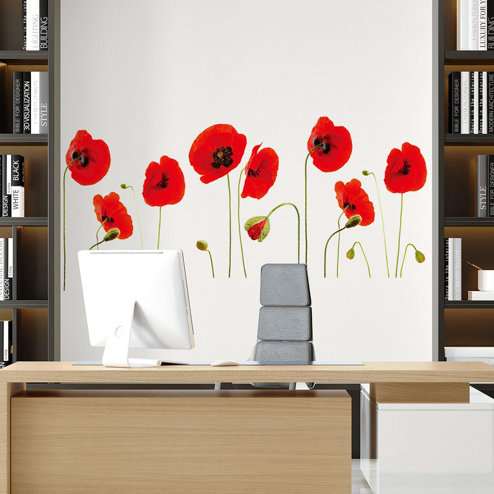 Walplus Red Poppy Flowers Self Adhesive Wall Stickers Image 3