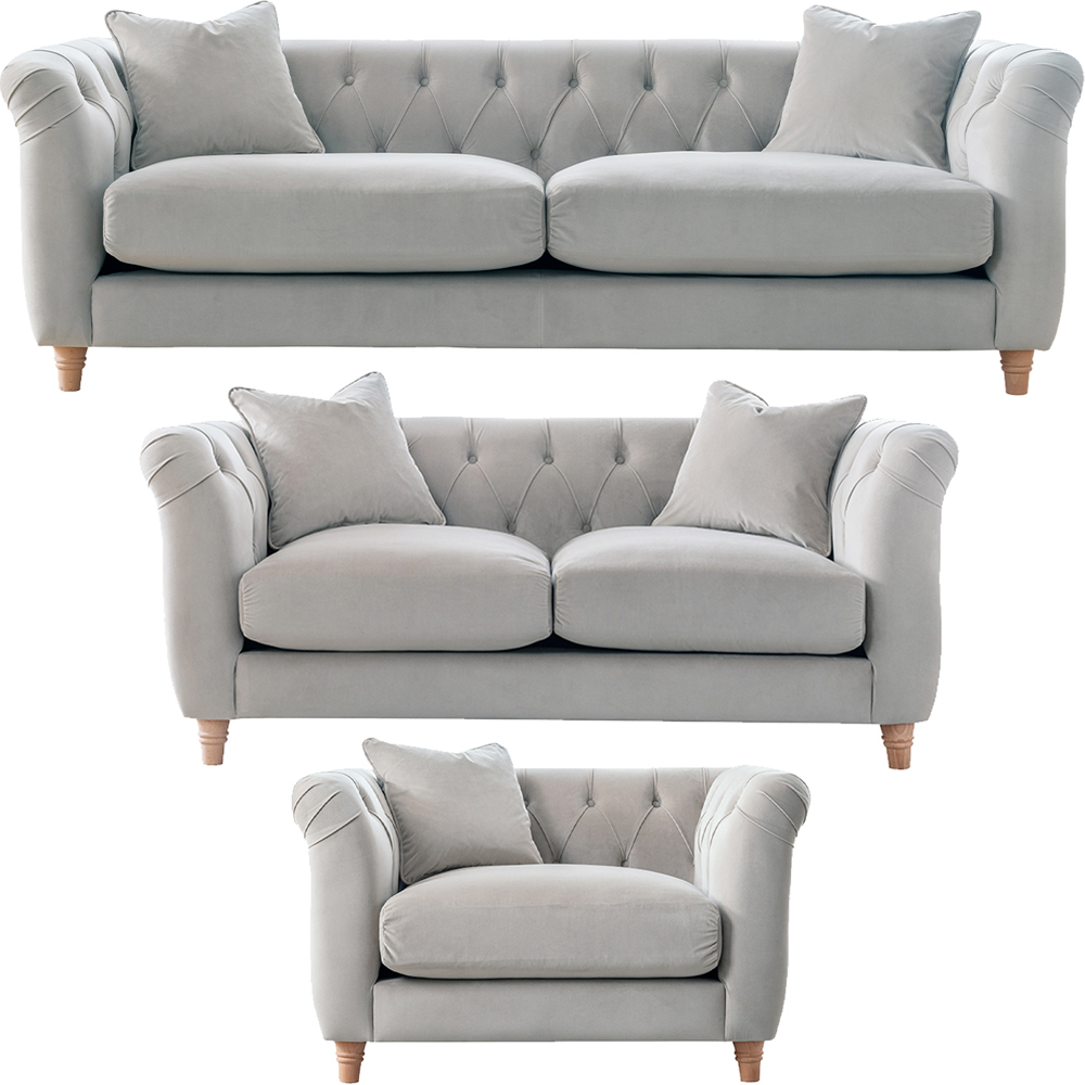 Elsie Chesterfield 6 Seater Chalk Plush Velvet Sofa Suite Image 2