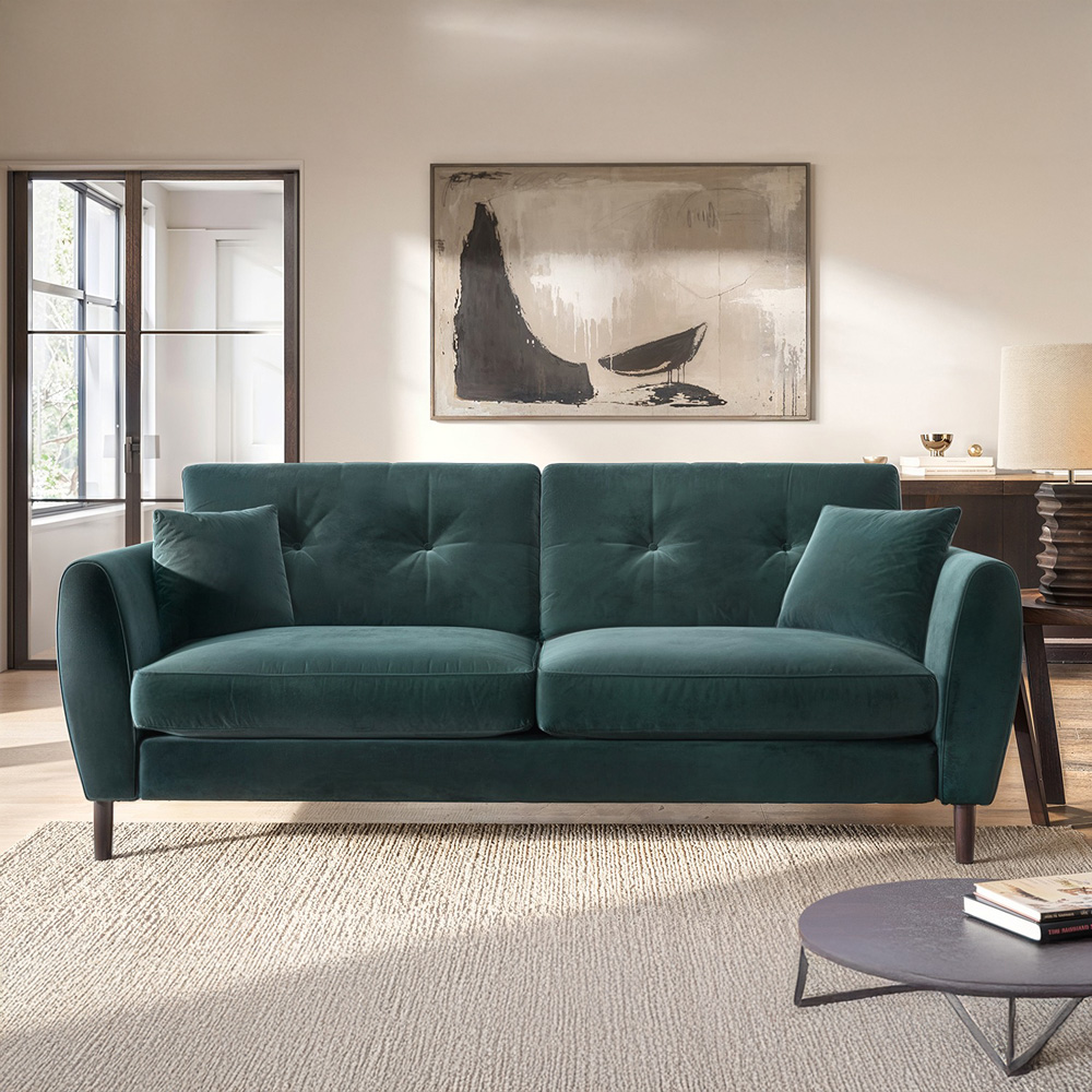 Solace+Co Ellison 3 Seater Green Velvet Sofa Image 5