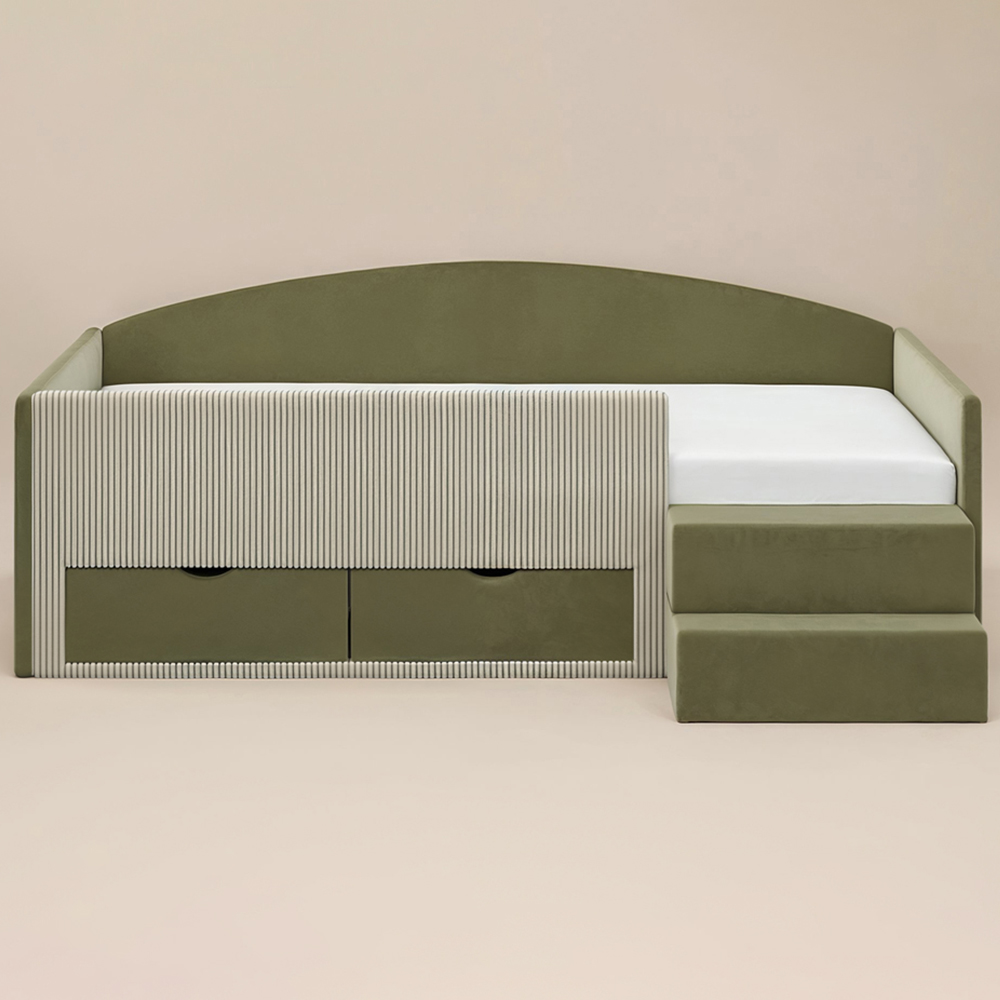 Flair Elisa Olive Green and Beige Velvet and Cord Low Sleeper Bed with Storage Image 3
