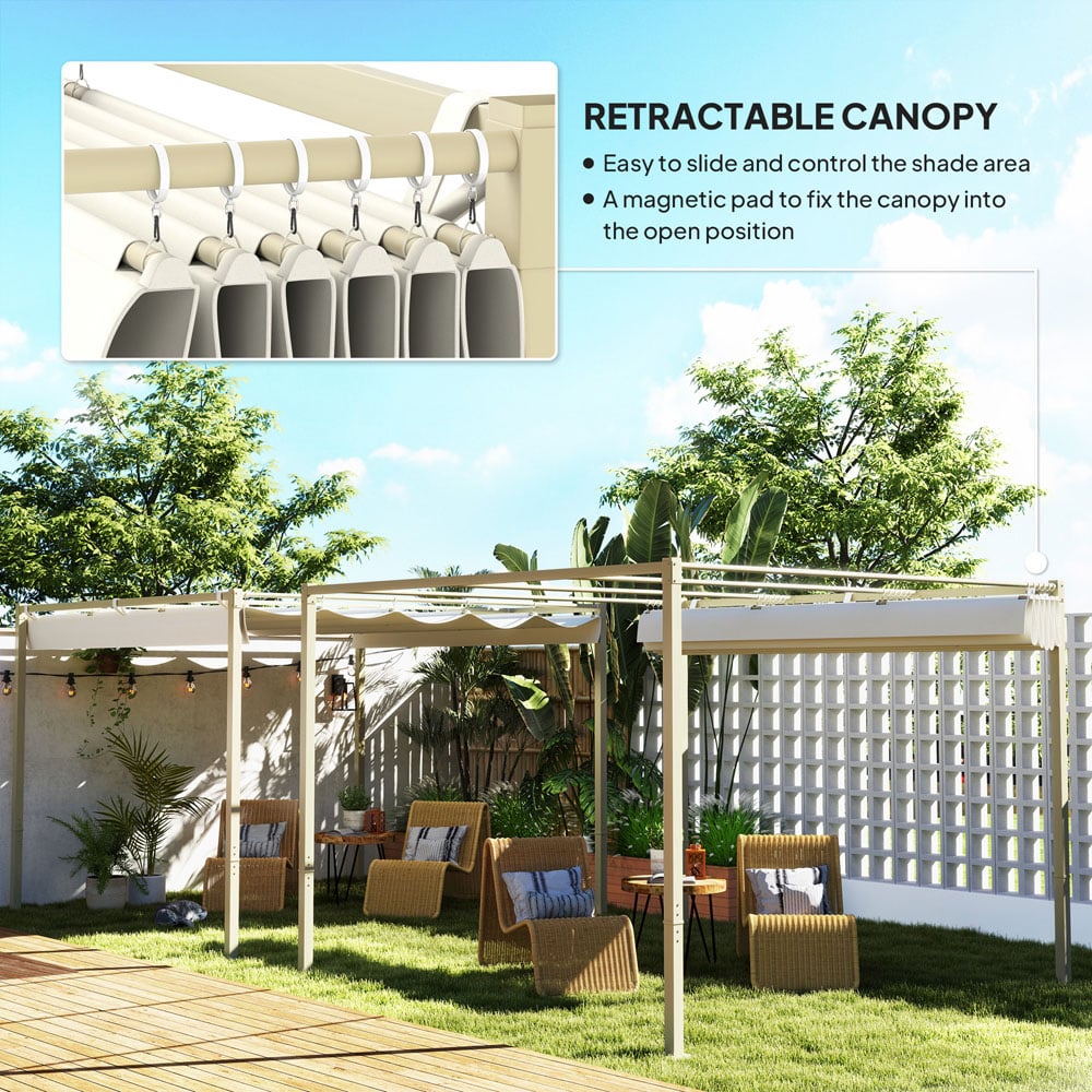 Outsunny 3 x 3m Khaki Garden Pergola with Retractable Roof Image 4