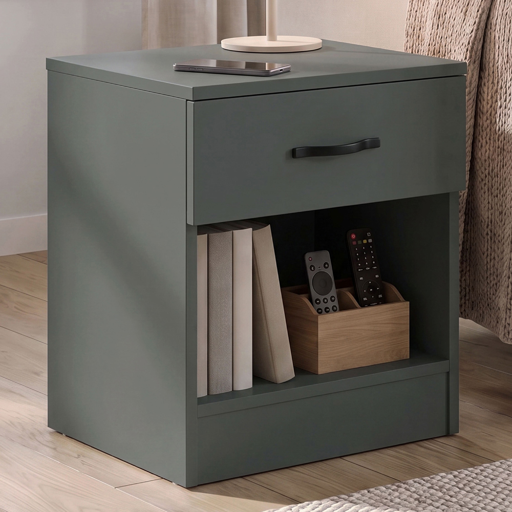 Vida Designs Riano Single Drawer Single Shelf Green Melamine Finish Bedside Table Set of 2 Image 3