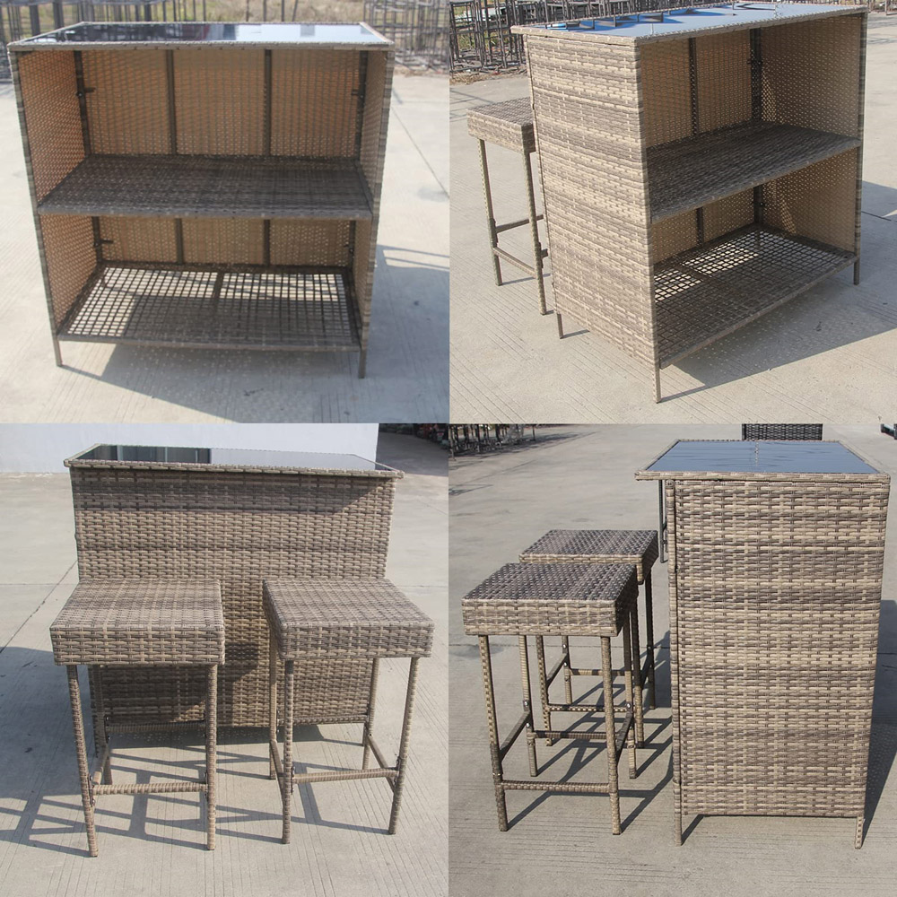 Furniture One 2 Seater Yellow Rattan Garden Bar Set Image 3
