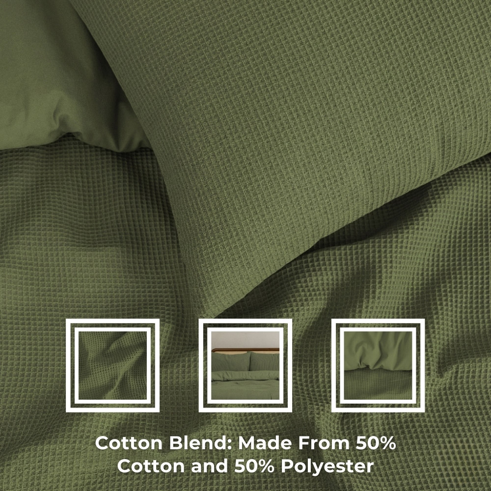MHG Living King Size Olive Green Chunky Waffle Duvet Cover Set Image 3