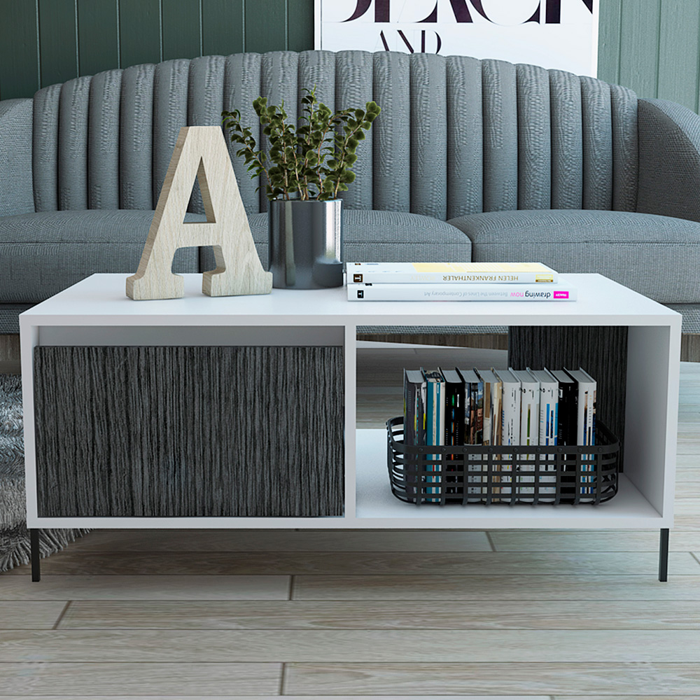 Core Products Dalla Single Drawer White and Carbon Grey Coffee Table Image 1