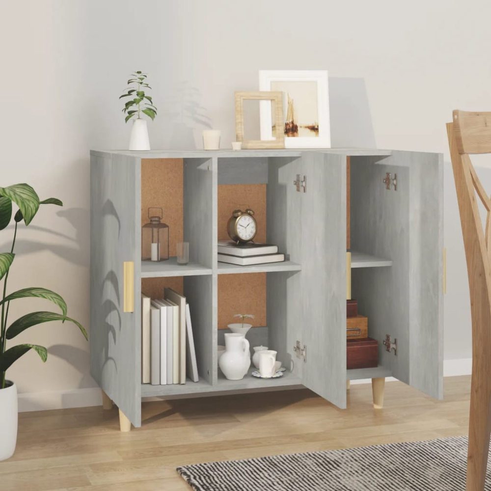vidaXL 3 Door Concrete Grey Wooden Sideboard Image 7