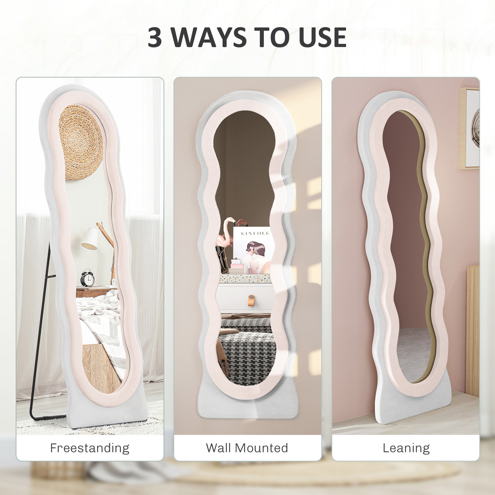 Portland White and Pink Velvet Frame Full Length Mirror 160 x 50cm Image 8