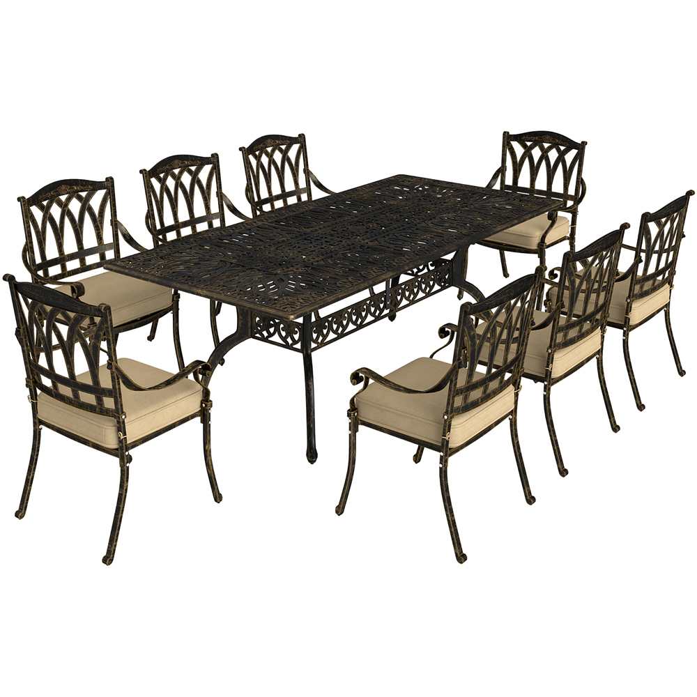Outsunny 8 Seater Garden Dining Set with Parasol Hole Bronze Image 2