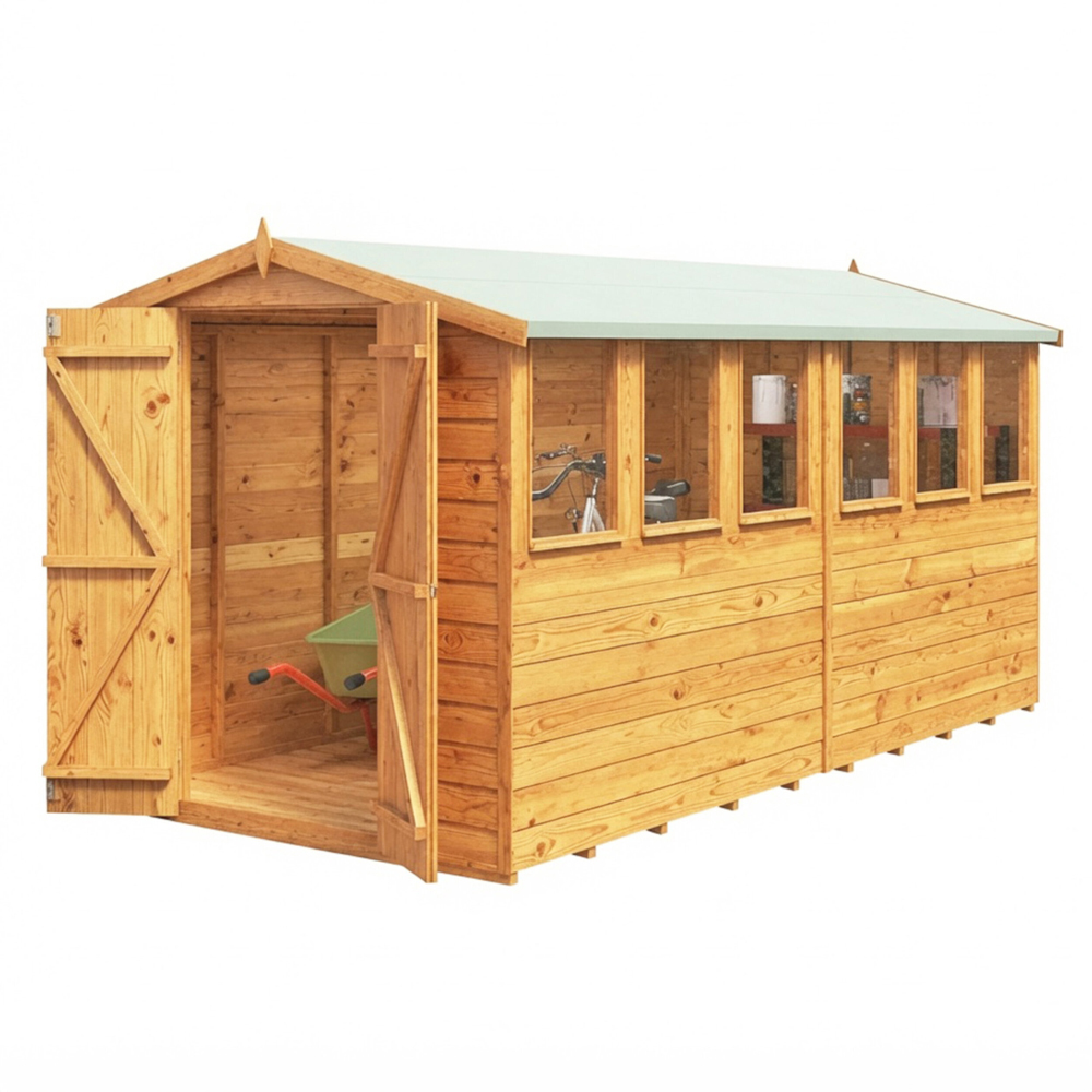 Shire 12 x 6ft Double Door Dip Treated Overlap Apex Shed Image 2