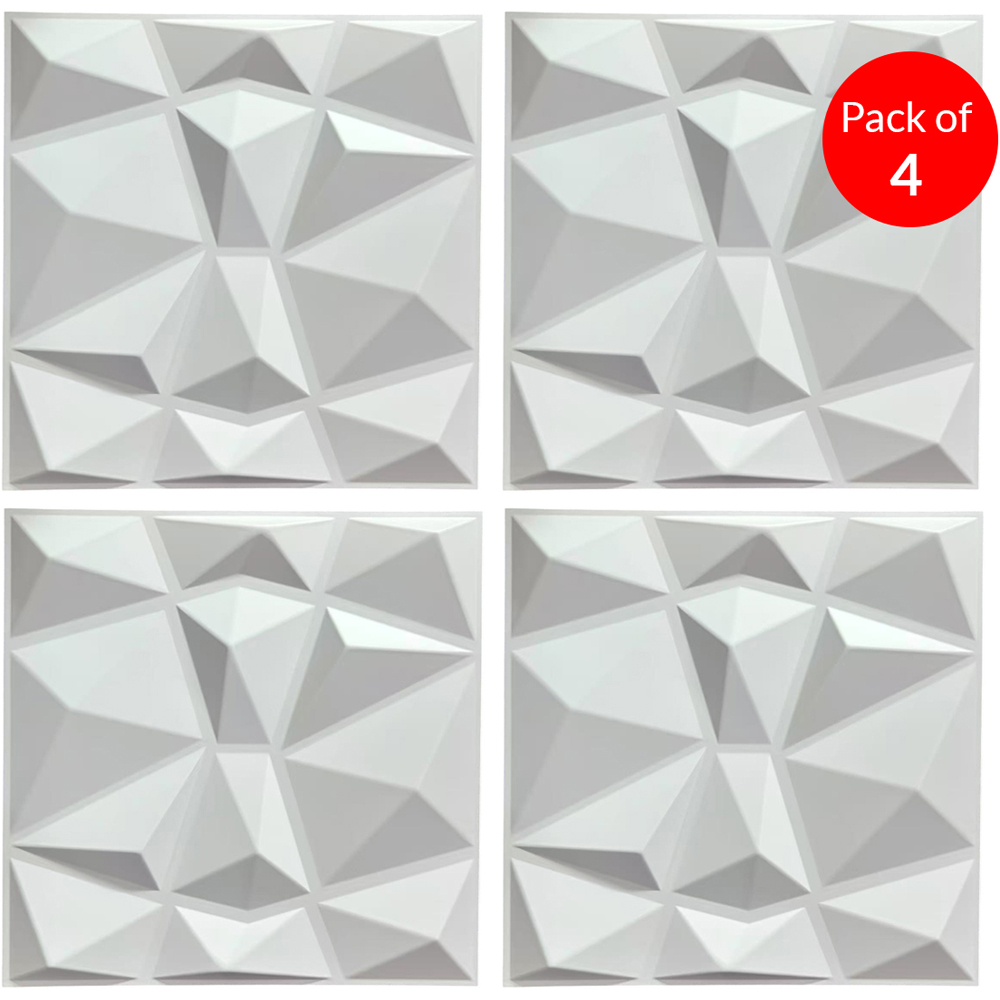 Britwall 3D White Faceted Diamond PVC Wall Panel 500 x 500 x 1mm 4 Pack Image 3