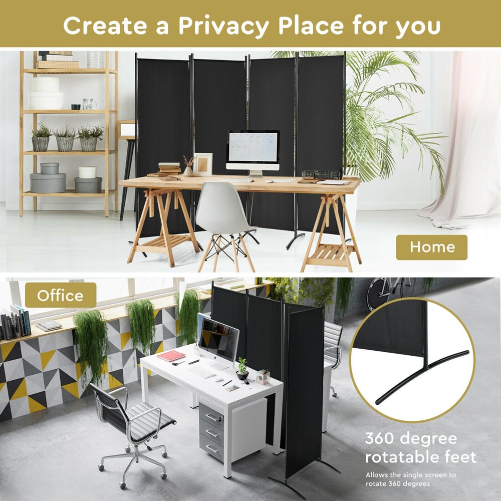 Costway 4 Panel Black Wall Privacy Screen Image 7