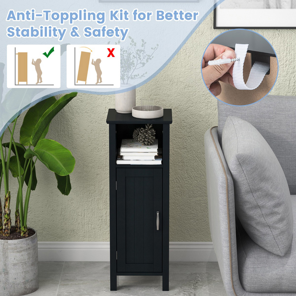 Costway Single Door Single Shelf Black Narrow Freestanding Cabinet Image 8