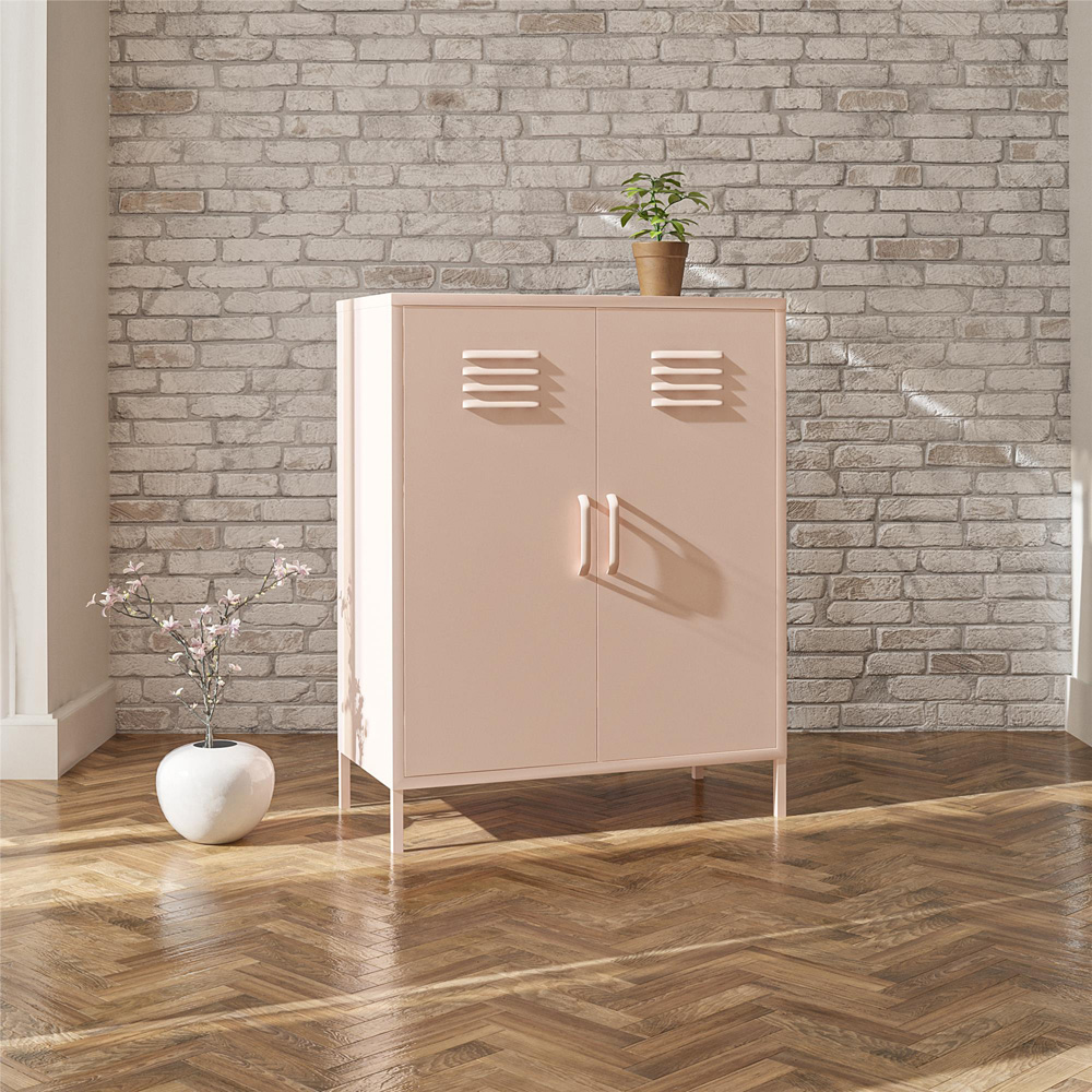 Dorel Mission District 2 Door 3 Shelf Pink Metal Storage Cabinet Image 7