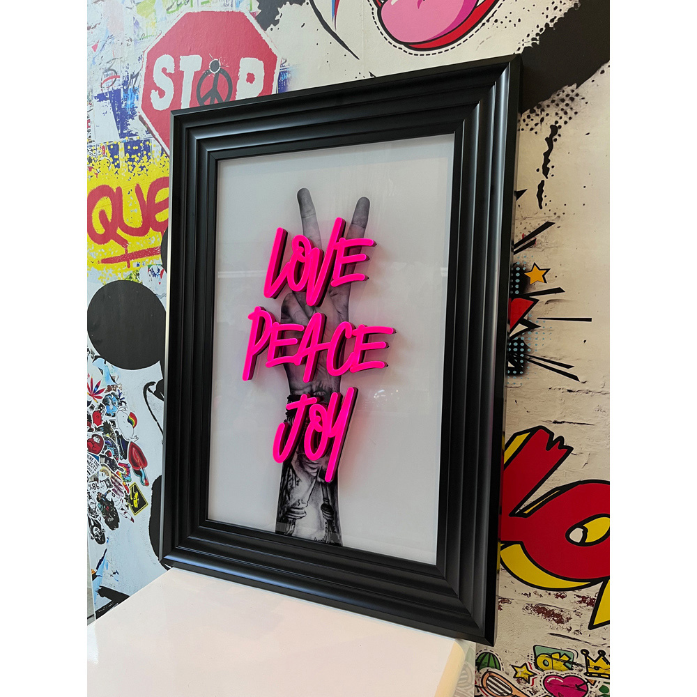Splashbax Love Peace Joy Black Premium Gallery Frame LED Neon Wall Art Image 4