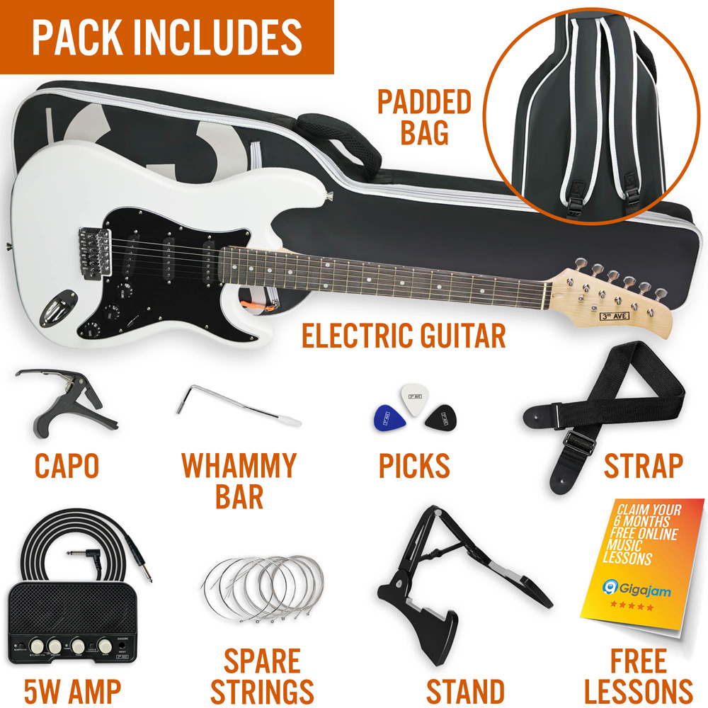 3rd Avenue White Full Size Electric Guitar Set Image 5