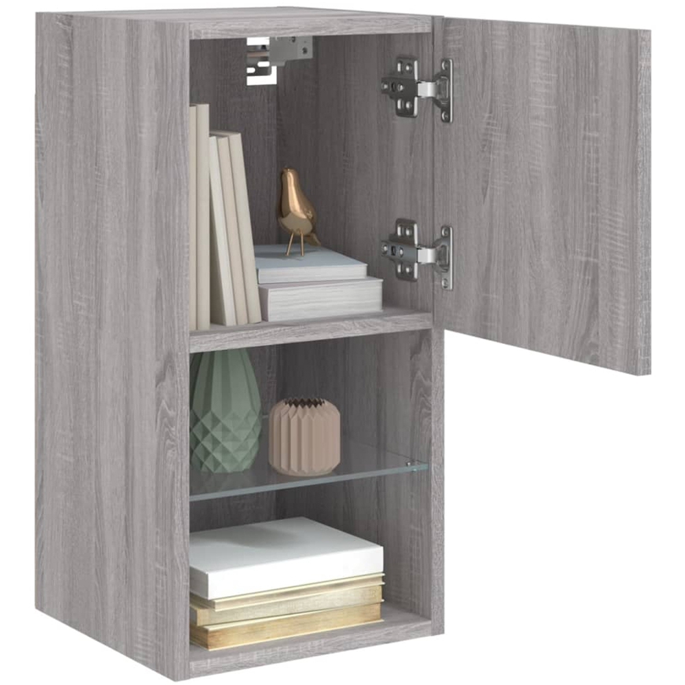 vidaXL Single Door 2 Shelf Grey Sonoma TV Cabinet with LED Lights Set of 2 Image 3