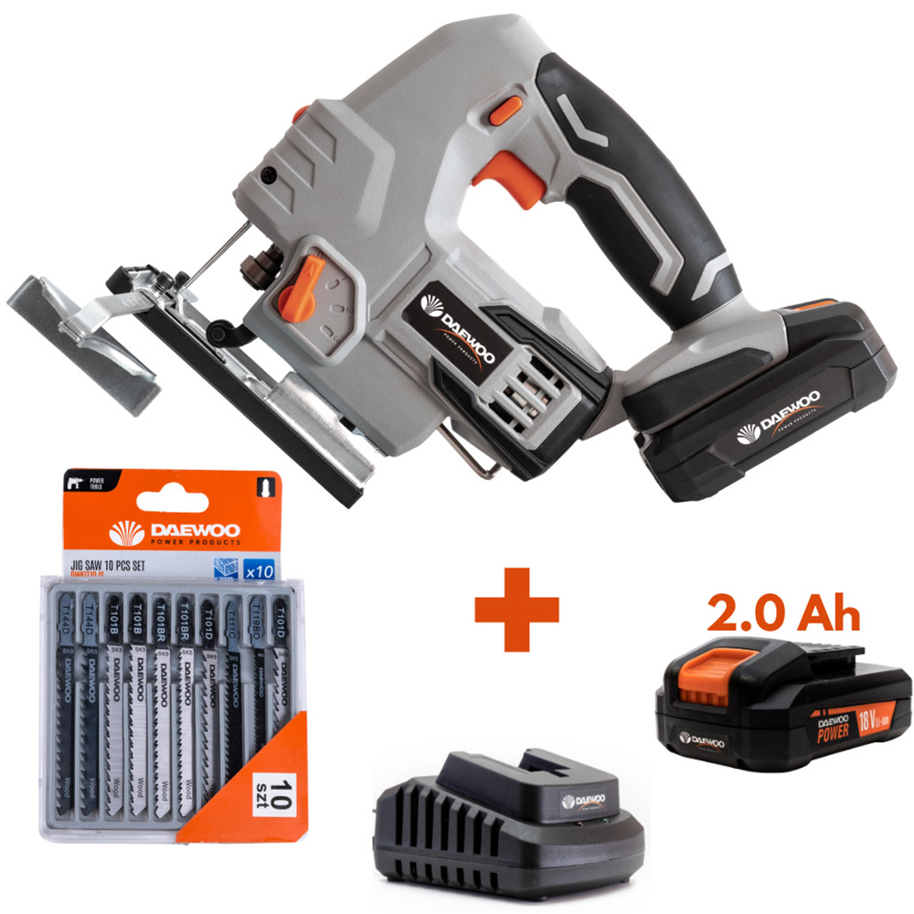 Daewoo U-Force 18V 2Ah Lithium-Ion Cordless Jigsaw with 10 Pack Blade Set and Charger Image 5