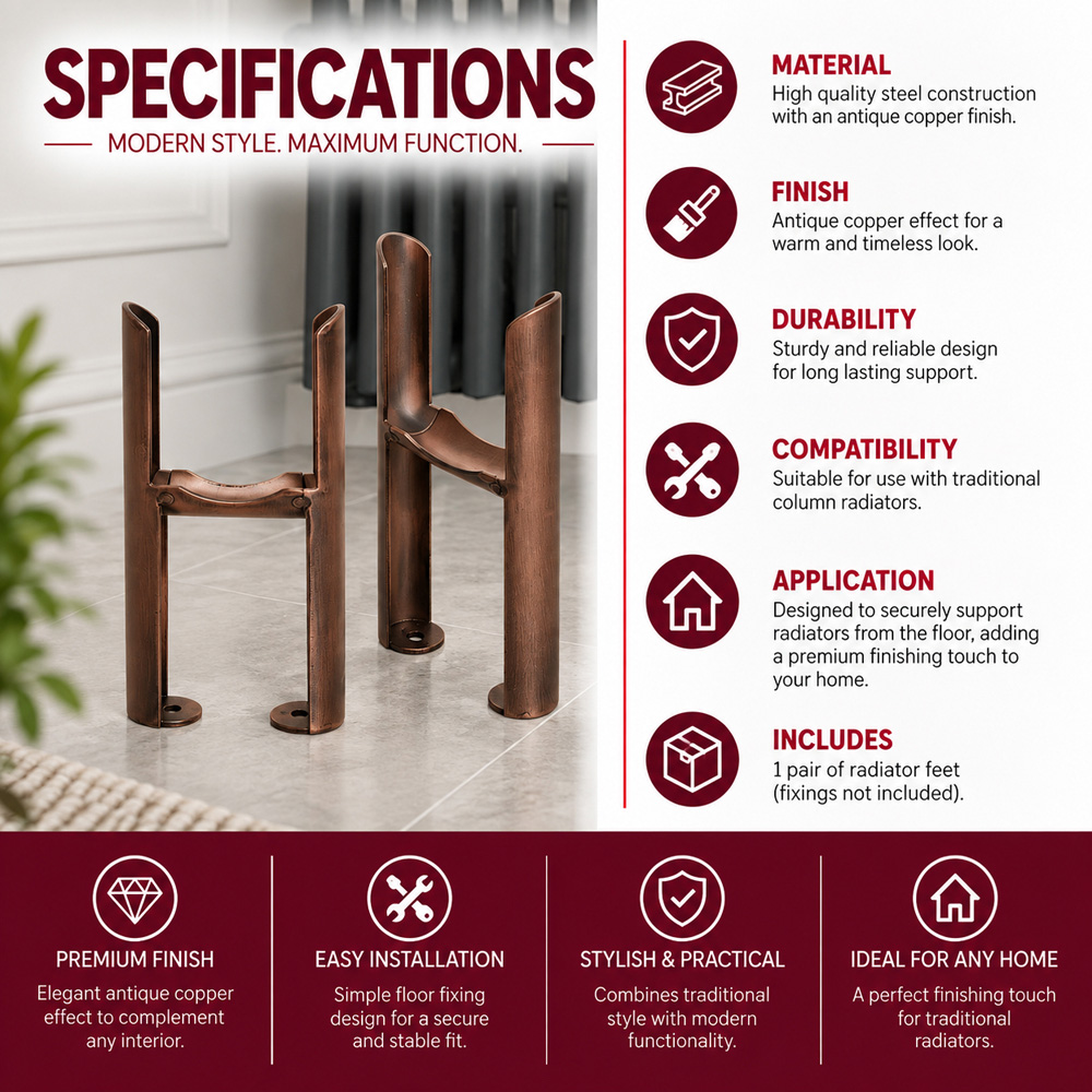 Go Bathrooms Clarence Antique Copper 2 Column Radiator Feet Image 2