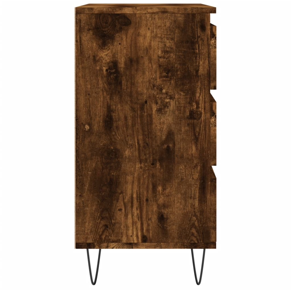 vidaXL 3 Drawer Smoked Oak Sideboard with Black Metal Legs Image 7
