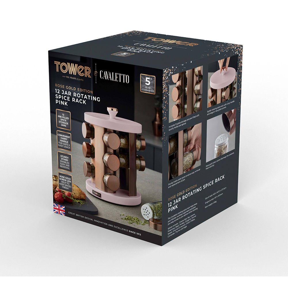 Tower Cavaletto Pink 12 Jars Rotating Spice Rack Image 2