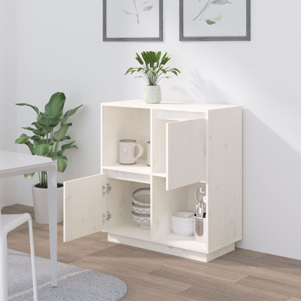 vidaXL 2 Door 2 Shelf White Solid Pine Wood Sideboard Image 3