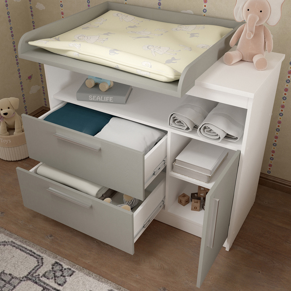 Shefa 1150 Single Door 2 Drawer Single Shelf White and Grey Kids Changing Unit Image 4