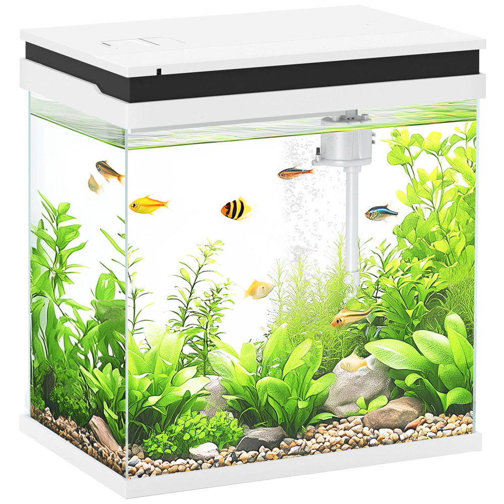 PawHut White LED Lights Small Fish Tank with Filter System and Water Pump 14L Image 3