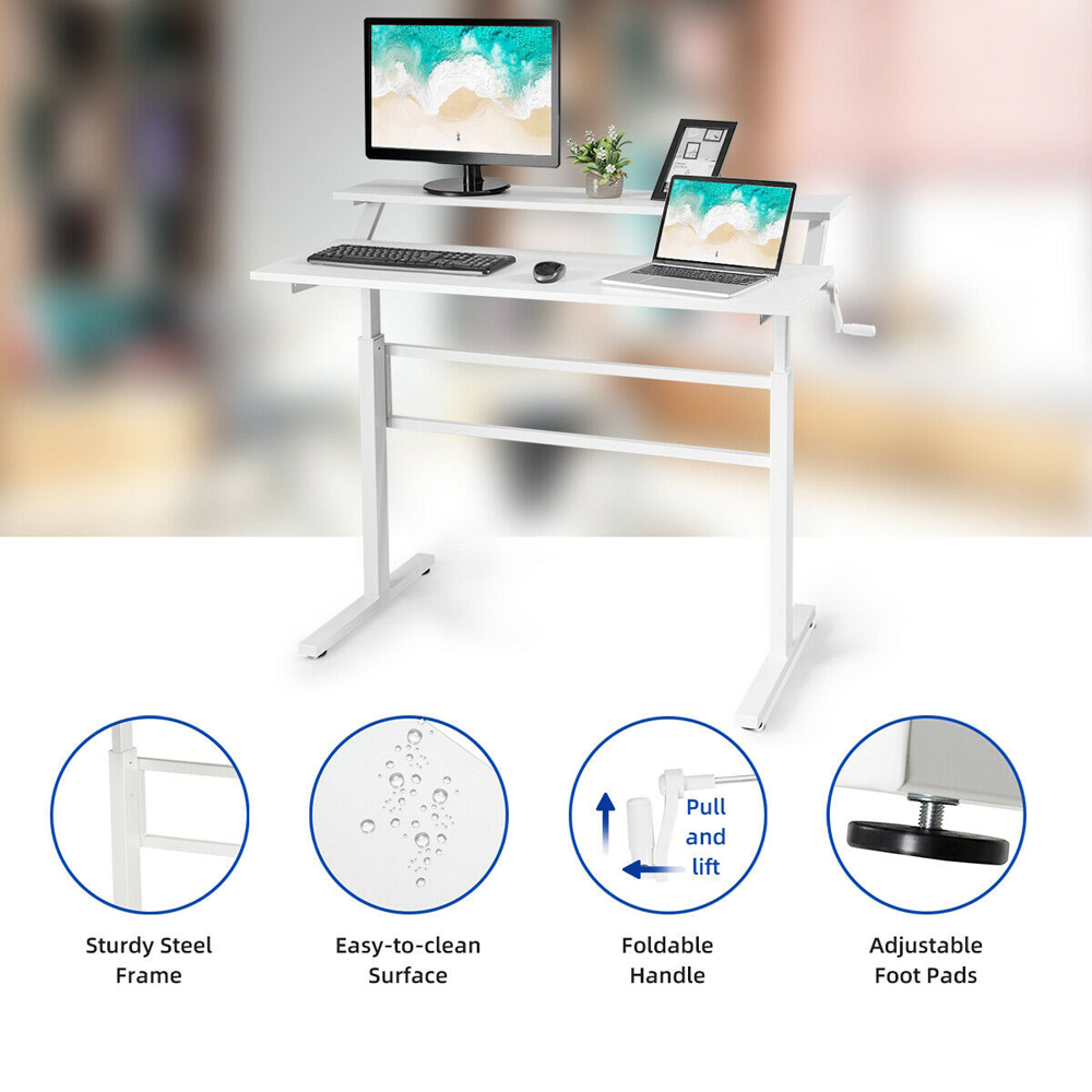 Costway 2 Tier Height Adjustable Standing Desk White Image 8