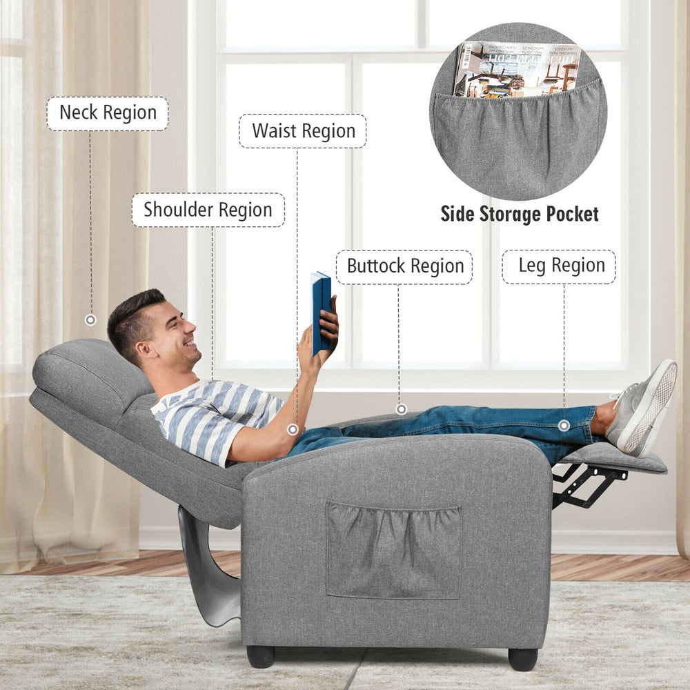 Costway Grey Recliner Chair with Adjustable Backrest Image 7