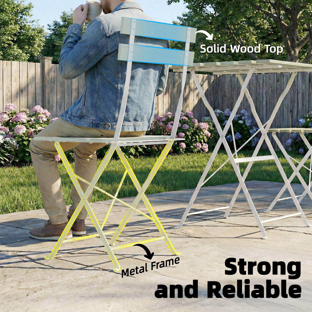 Outsunny 2 Seater White Green Foldable Garden Bistro Set Image 6