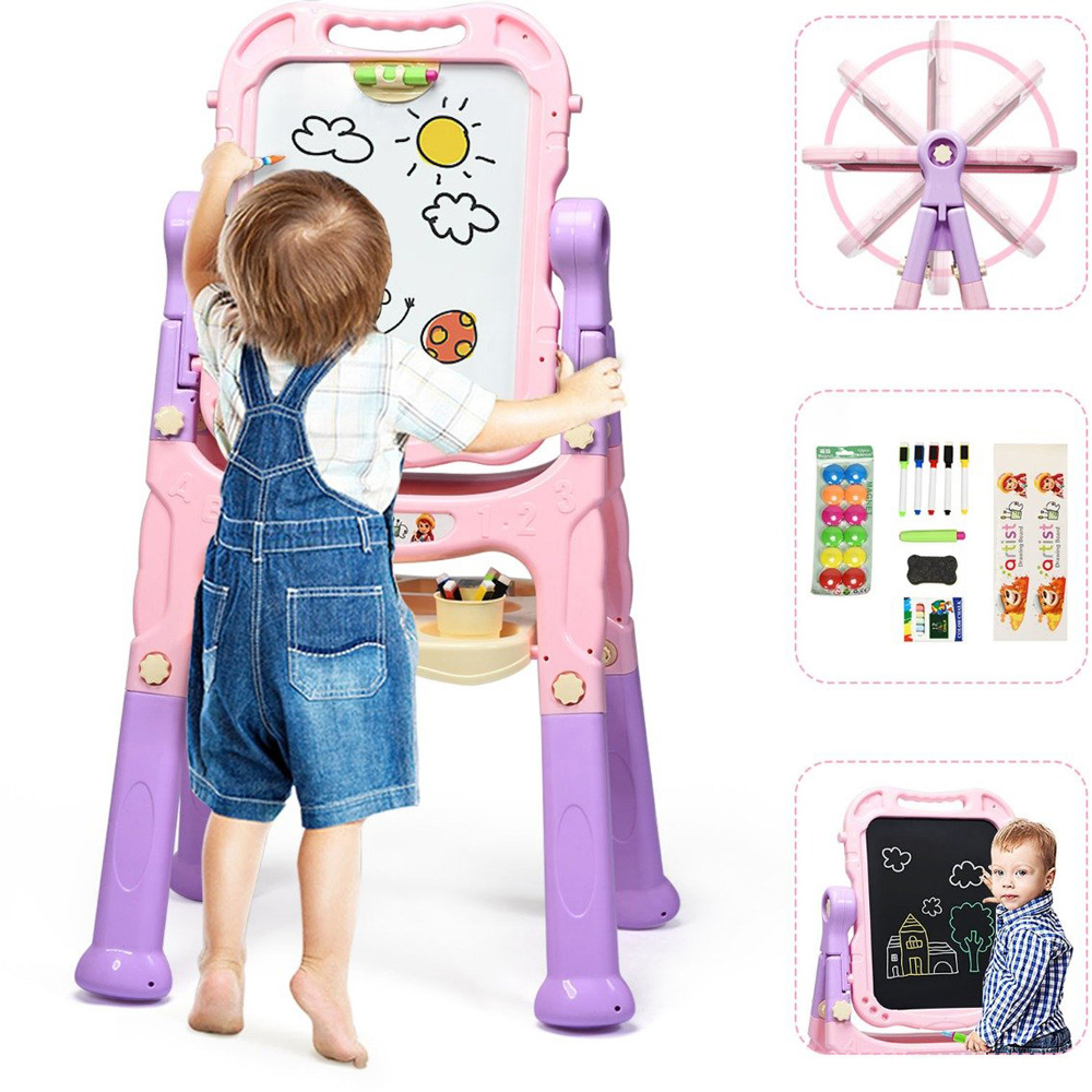 Costway Kids Pink Double Sided Magnetic Art Easel Image 4