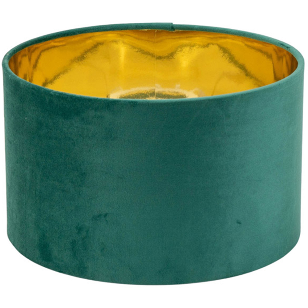 ValueLights Reni Green Velvet and Gold Inner Drum Ceiling Lamp Shade 25cm Image 1