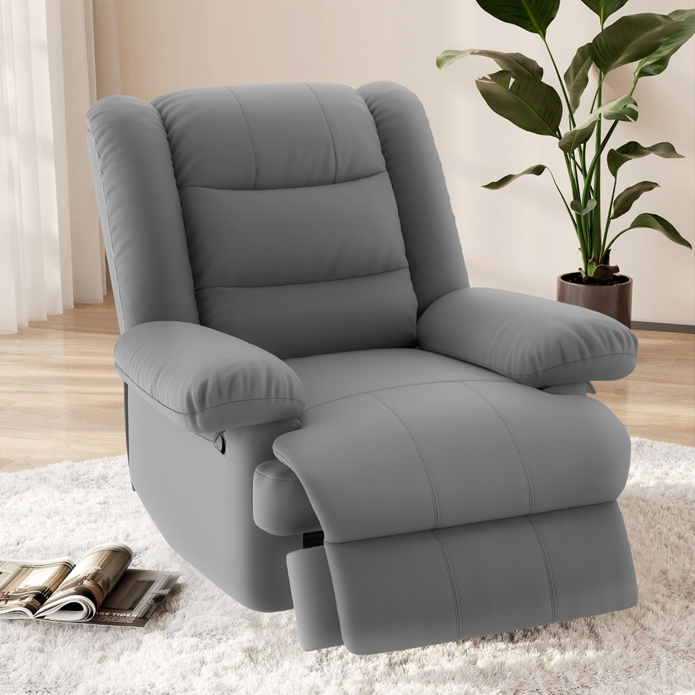 Rattrix Grey PU Leather Manual Reclining Chair with Padded Backrest and Retractable Footrest Image 3
