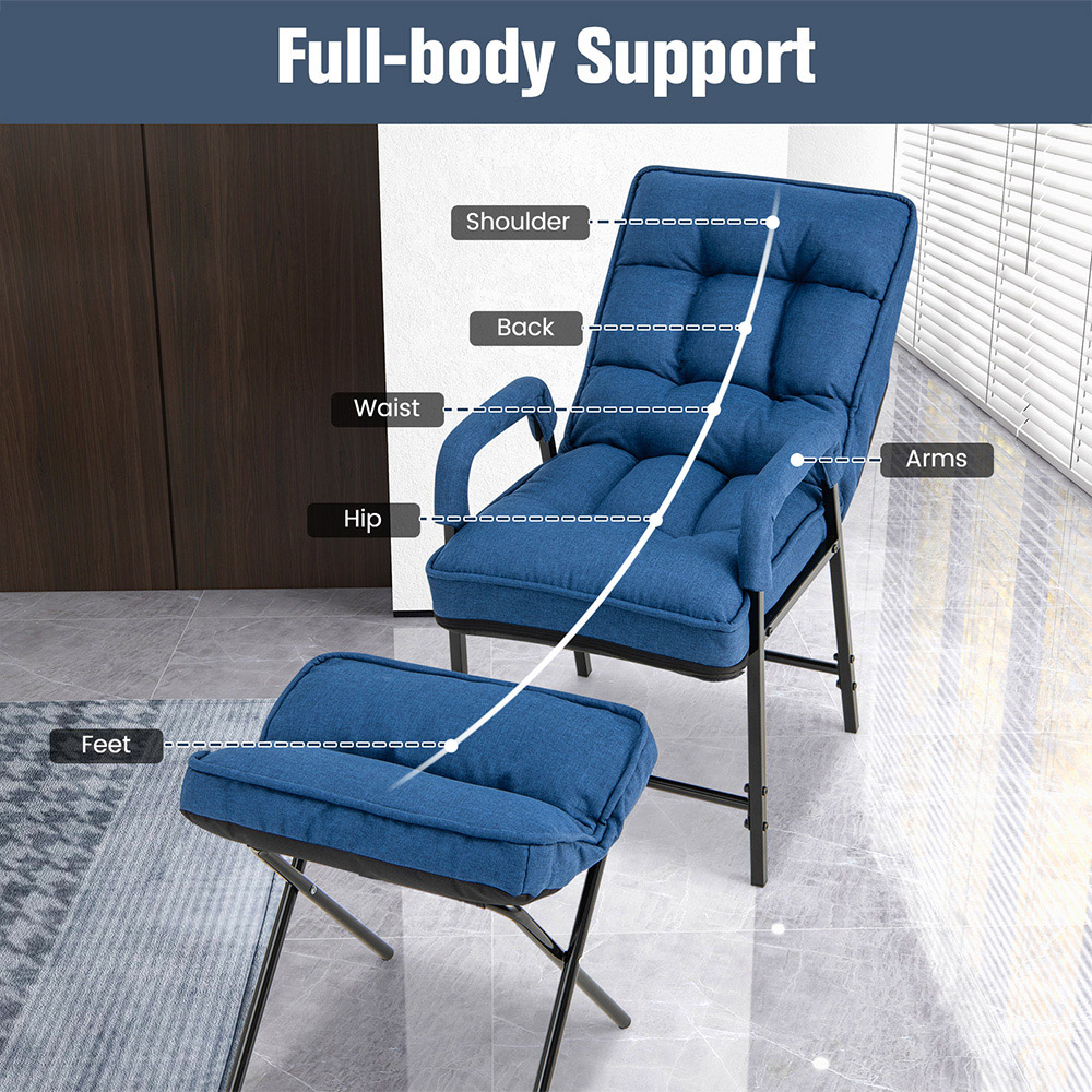 Costway Blue Linen Accent Armchair with Ottoman Image 7