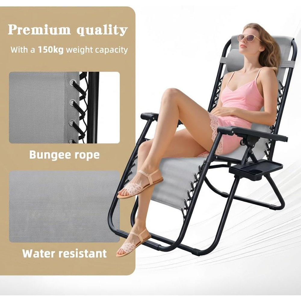 Alivio 2 Pack Light Grey Zero Gravity Reclining Sun Loungers Image 7