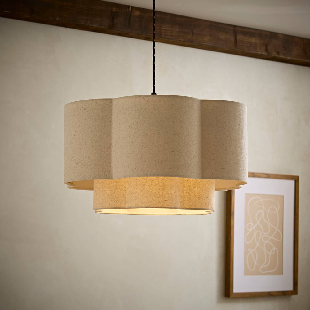 ValueLights Nora 2-Tier Natural Linen Scallop Lamp Shade 45cm Image 6