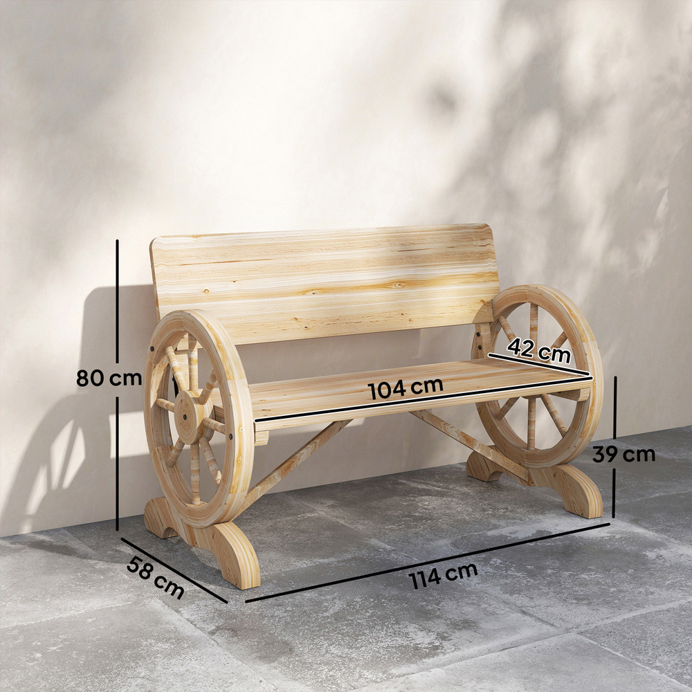 Outsunny 2 Seater Natural Wooden Garden Bench with High Back Image 8