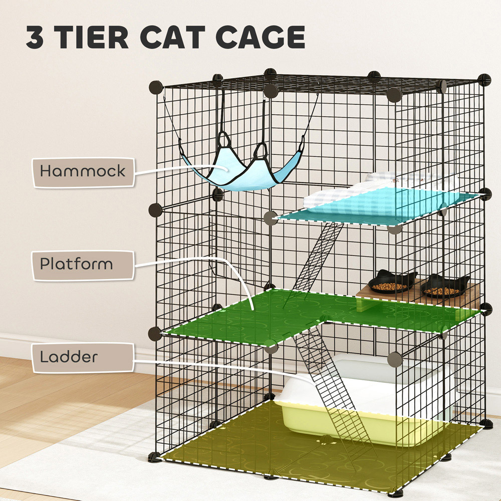 PawHut Black DIY Customisable Indoor Cat Cage with 105cm Image 5