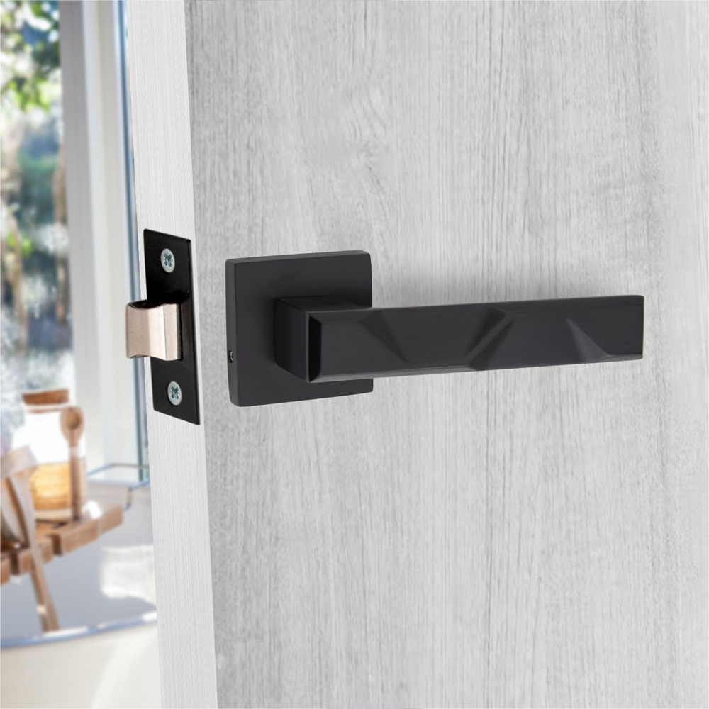 Golden Grace Matt Black Modern Nova Premium Door Handle Set 6 Pack Image 2
