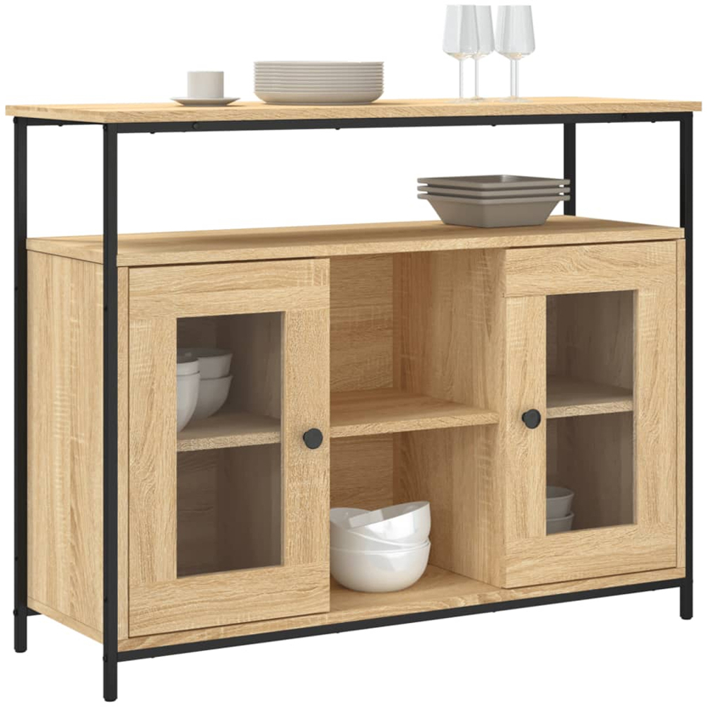 vidaXL 2 Glass Door 3 Shelf Sonoma Oak Wide Sideboard Image 3