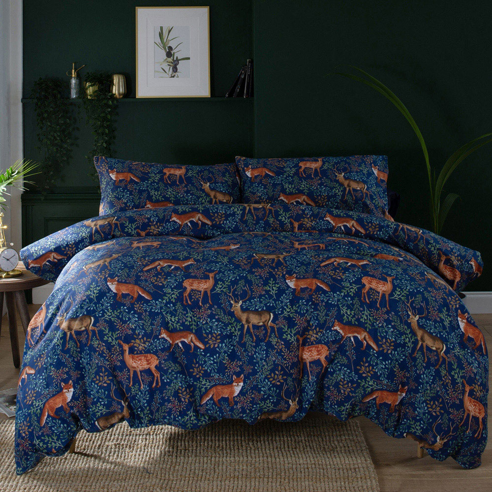 Deyongs Fox and Deer Double Navy Duvet Set Image 1