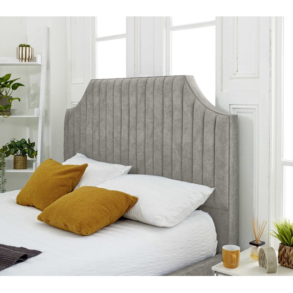 Eleganza Ascend Super King Size Silver Plush Velvet Bed Frame with Lined Headboard Image 2