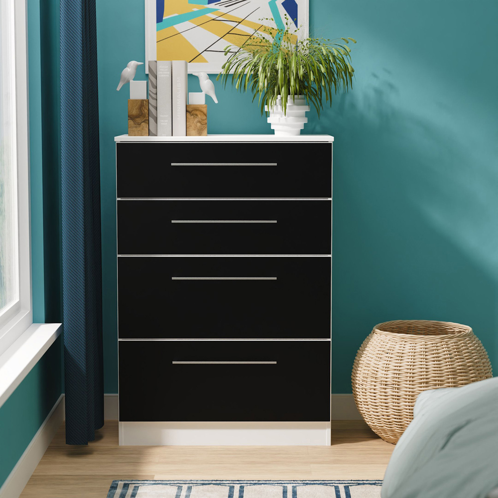 Crowndale Worcester 4 Drawer Matt Black and White Deep Chest of Drawers Ready Assembled Image 7
