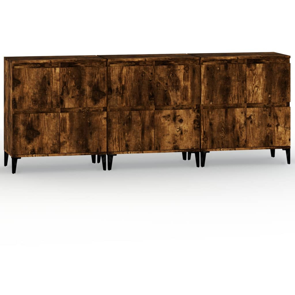 vidaXL 4 Door Smoked Oak Square Sideboard Set of 3 Image 2