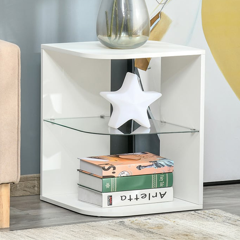 Portland Modern White Three Layer Bedside Table Image 1
