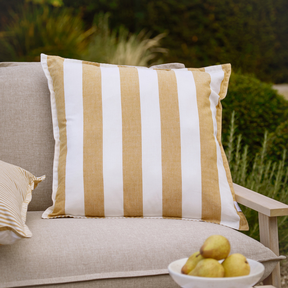 Yard Hayle Yellow Stripe Cotton Reversible Cushion 50 x 50cm Image 2