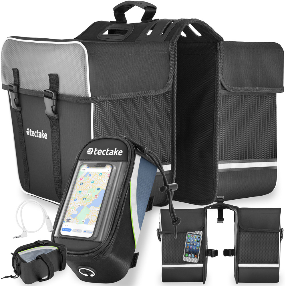 tectake Black and Green Water-Repellent Georg Frame Bicycle Bag Set 8.5 x 18 x 8.5cm Image 2