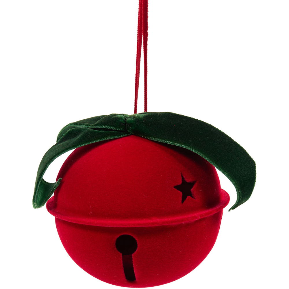 Pack of 6 Flocked Velvet Bow Bells Red Image 3
